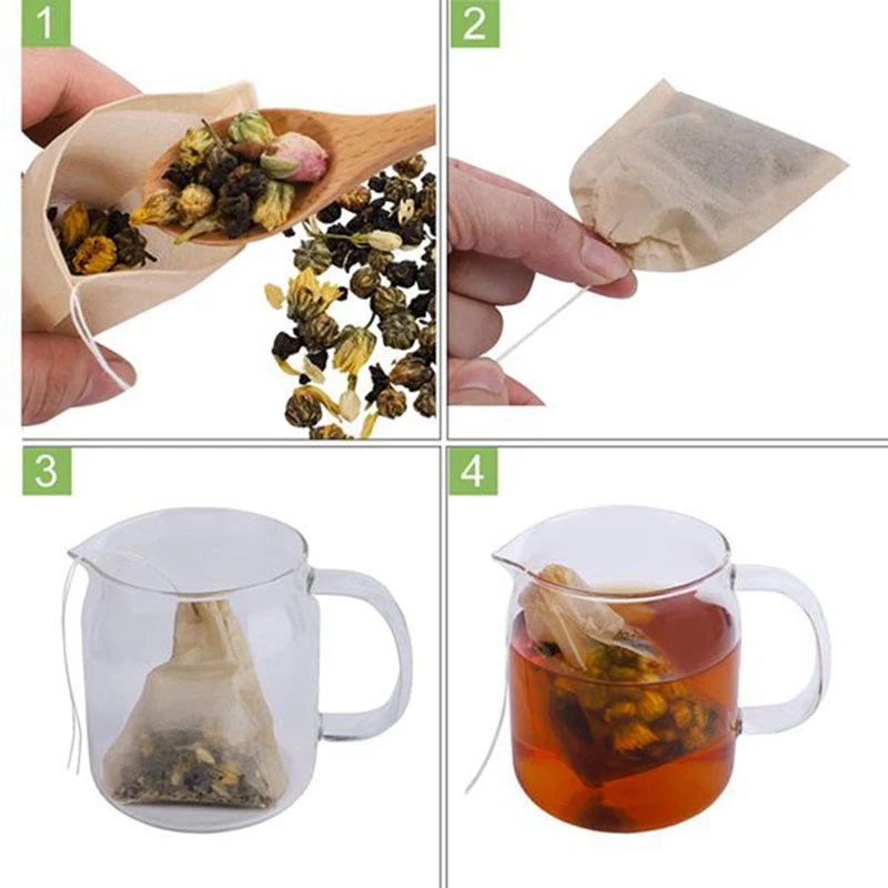 كيس فلتر شاي ورقي للاستعمال مرة واحدة برباط ، مناسب للشاي والقهوة السائب ، ورق غير مبيض ، #3