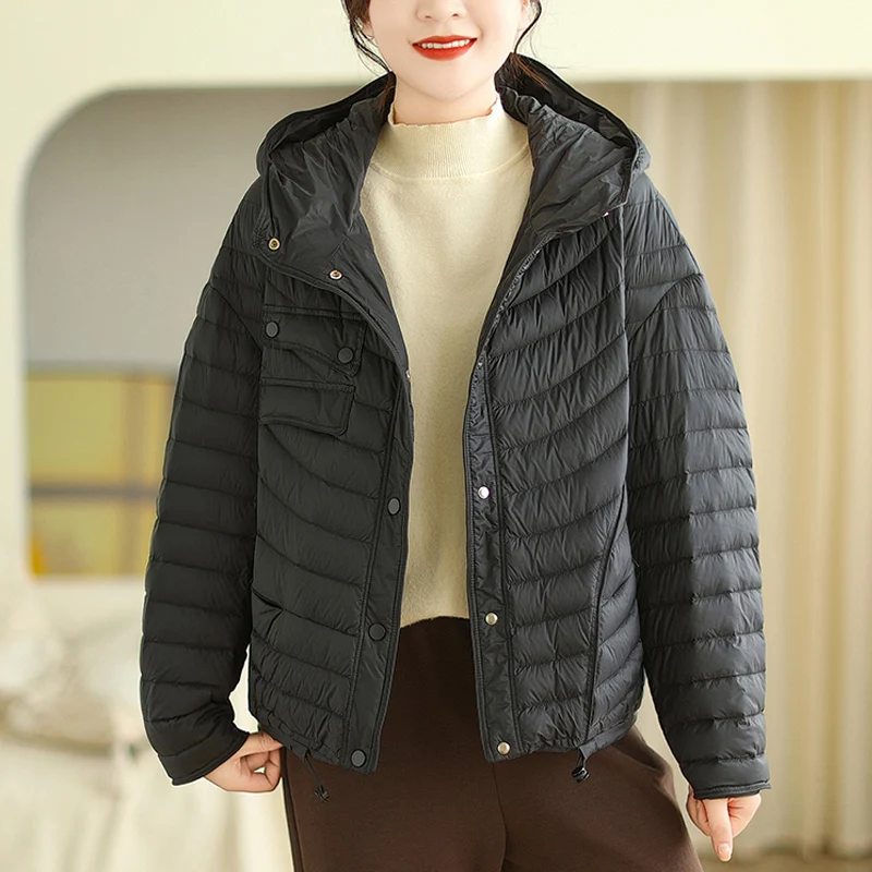 Fashion Light Weight Women Down Cotton Jackets 2024 New All Match Simple Puffer Hooded Female Winter Coat Slim Warm Parkas