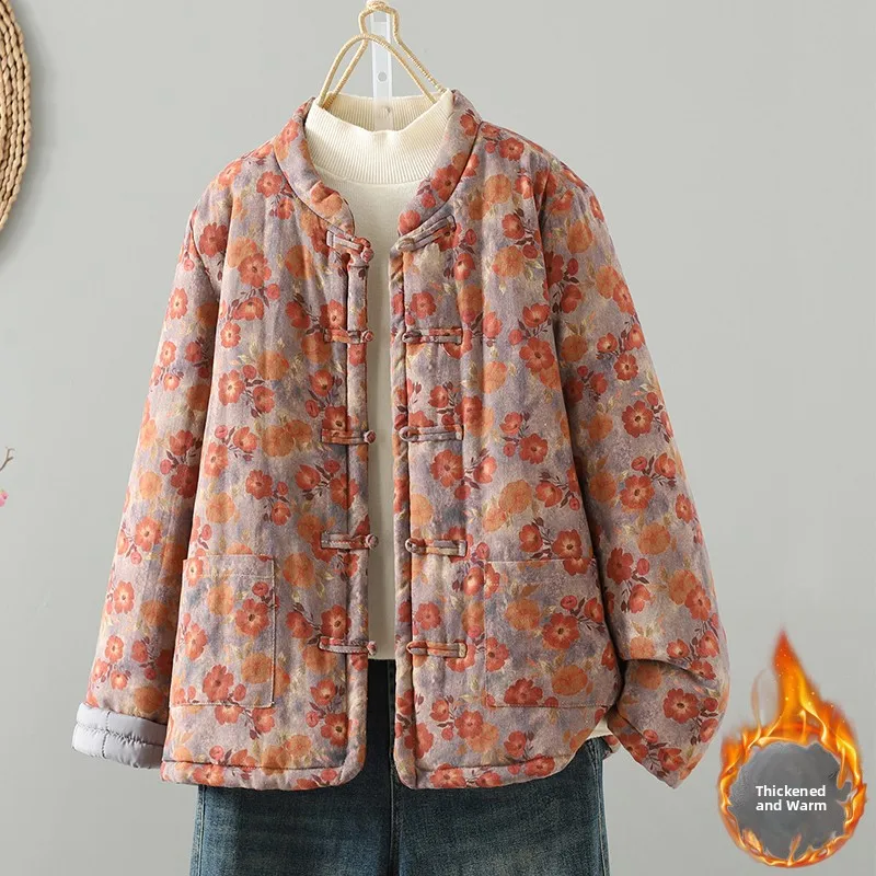 

Женское зимнее хлопковое льняное пальто Thiened Cotton Jaet Hanfu среднего возраста и ly Long Sve Regular Length