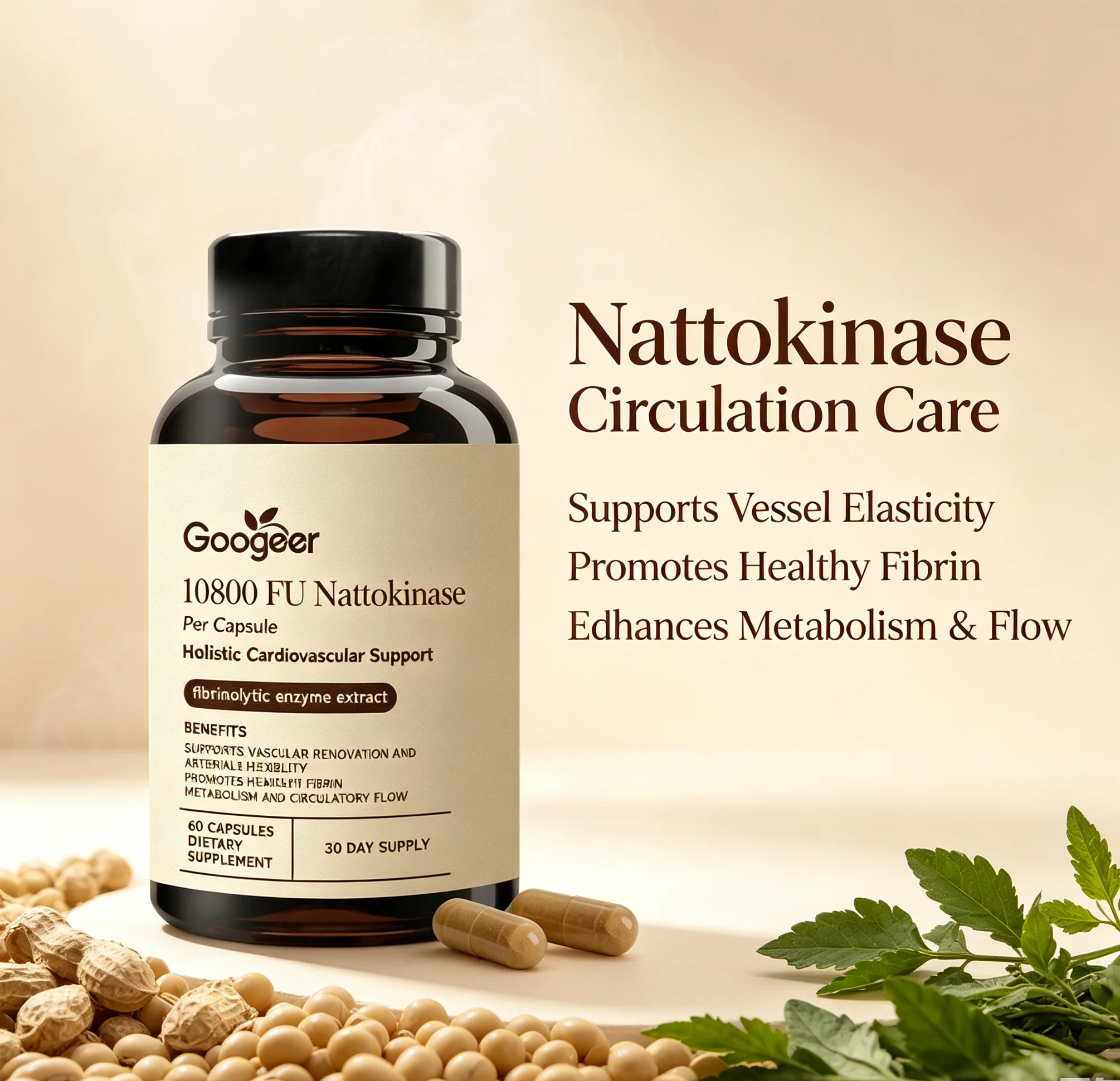 Nattokinase Capsule Support Vascular Elasticity, Promote Healthy Fibrin Metabolism & Smooth Blood Circulation Dietary Supplement