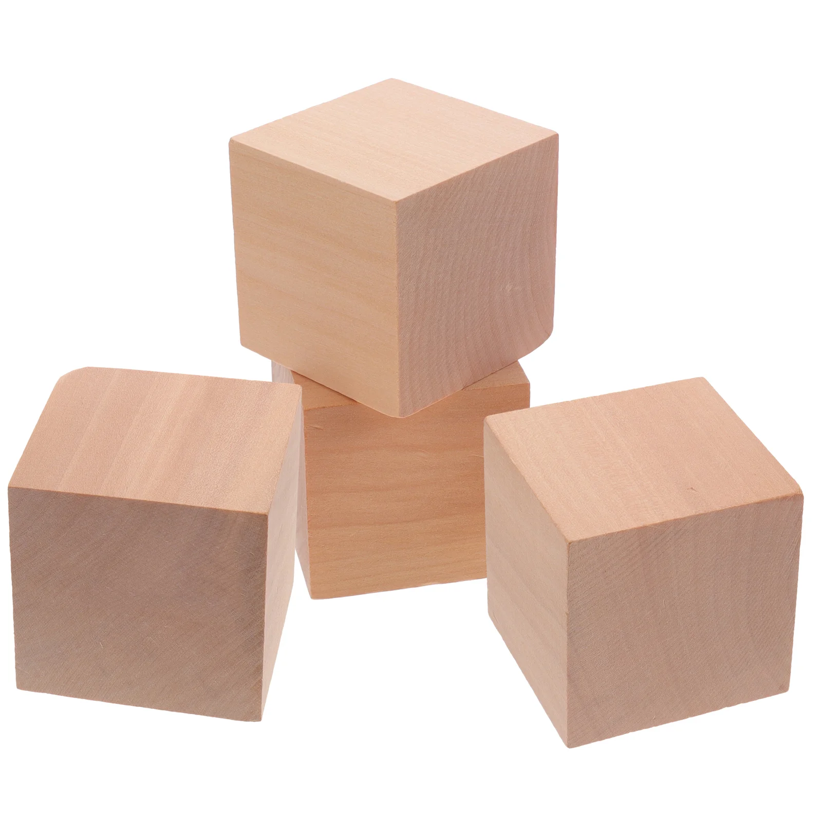 

4pcs Wooden Square Blocks Unfinished Blank Cubes for Crafts Simple Structure Easy Grasp Safe No Burrs Smooth Improve