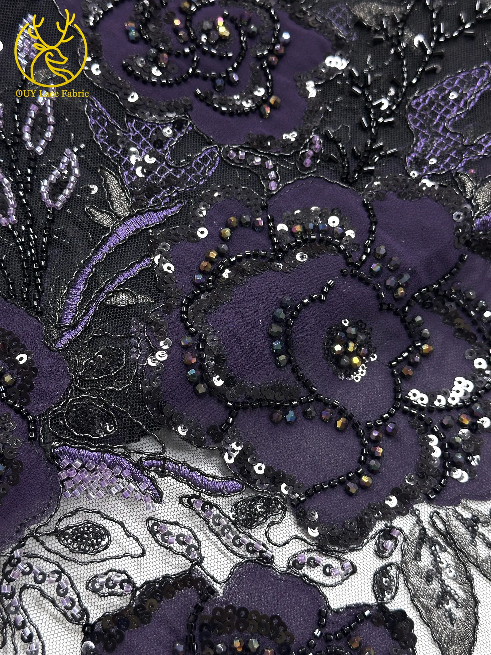 2026 Nigerianischer Samt-Laser-Stickerei-Spitzenstoff, modischer afrikanischer Perlen-Pailletten-Spitzenstoff für Hochzeits- und Abendkleider zum Nähen – Detail 31