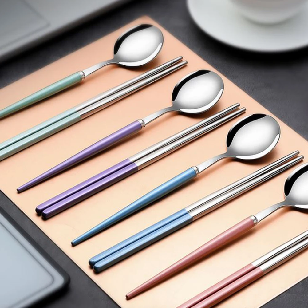 

3 Pcs Stainless Steel Cutlery Kitchen Utensils Flatware Camping Spoon Chopsticks Storage Case Travel