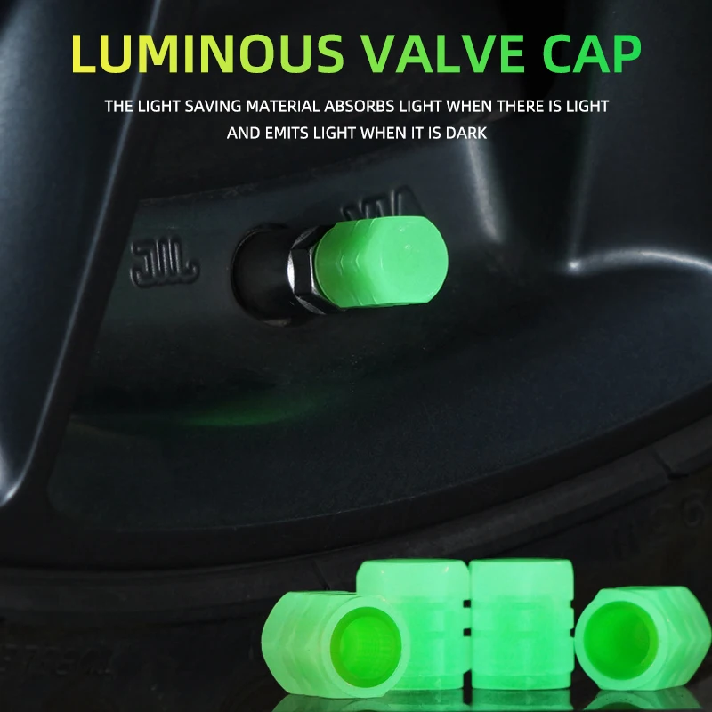 8PCS/Set Fluorescent Night Car Tire Valve Caps Luminous Valve Caps  Motorcycle Bike Decor Wheel Nozzles Tyre Cap Car Accessories