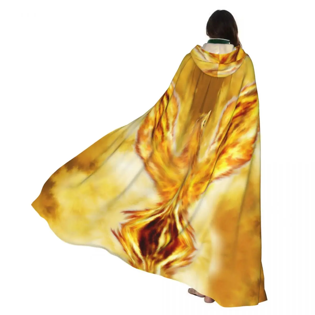 

Adult Halloween Fire Phoenix Cloak Cape Hooded Medieval Costume Full Length Dress Coat