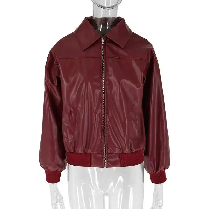 Cappotto primaverile autunnale da donna con vestibilità ampia e casual in pelle PU Jaet con cerniera risvolto lungo Sve Commute Sle Faion