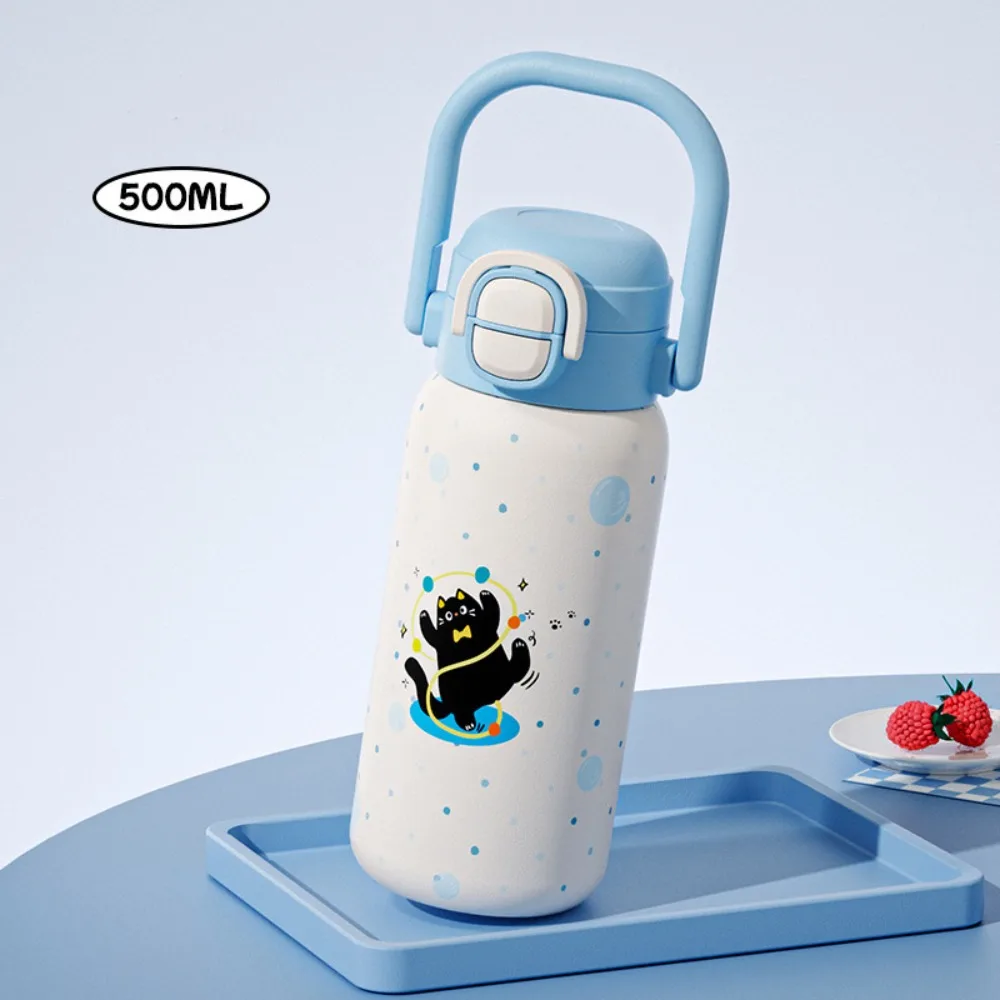

New 500ml Vacuum Cup Cartoon Large Capacity Insulated Cup Stainless Steel With Handle Tea Cup Birthday Gift