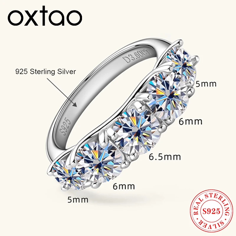 

OXTAO D VVS1 D3.60CT Все кольца вечности с муассанитом Женские украшения S925 Серебро 5 камней Обручальное кольцо Сертифицированное GRA