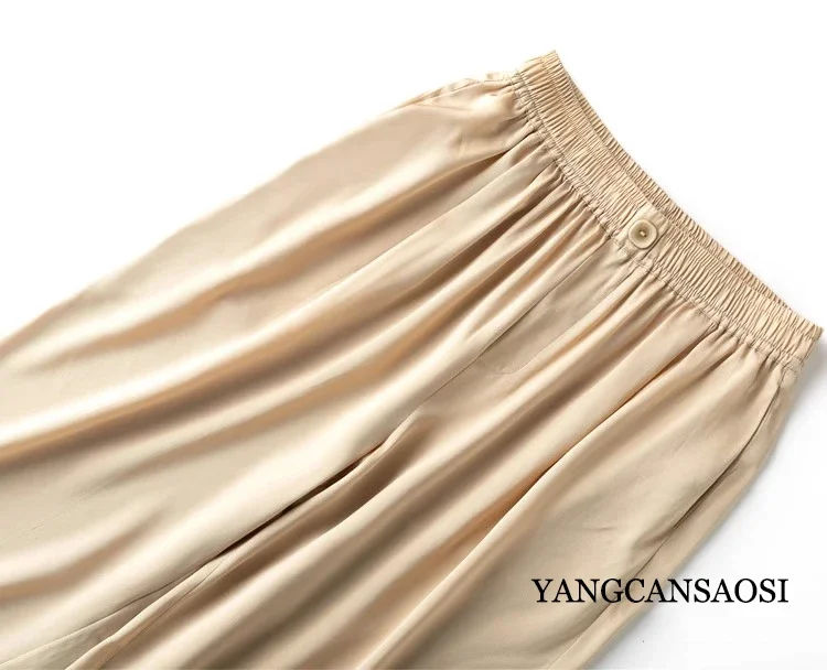 2025 Women's Fashion Clothing 20MM 93% Natural Mulberry Silk Elastic Double Qiao Satin Elastic Waist Haren Casual Pants