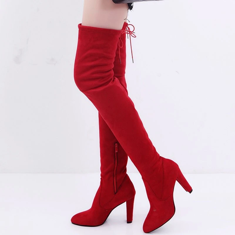 2023 New Women\'s Boots Long Sleeve Over Knee Sexy Comfortable Red Elegant Fashion High Heel Classic Large Size Women\'s Boots