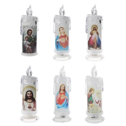 Jesus Virgin Christ Lamp Romantic Tealight Electronic Flameless LED Devotional Prayer Candles Light Religious Decoration