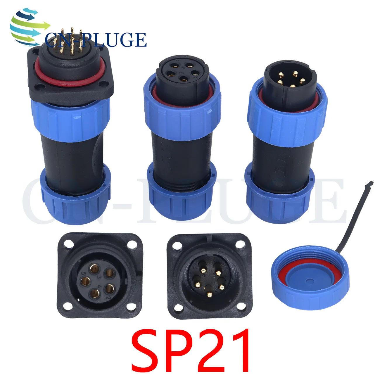 SP21 Aviation Connector 2 3 4 5 6 7 8 9 10 12Pin Outdoor Industrial Equipment Male and Female Plug Square Socket Waterproof IP68