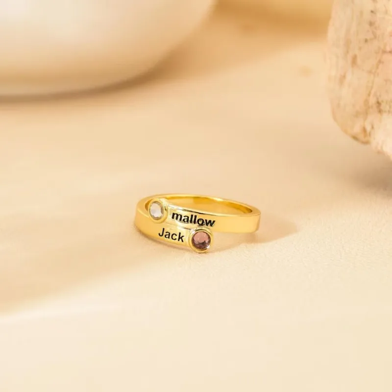 

Кольцо с камнем с гравировкой на заказ, кольцо с персонализированными детскими именами, золотые украшения с именем, рождественский подарок