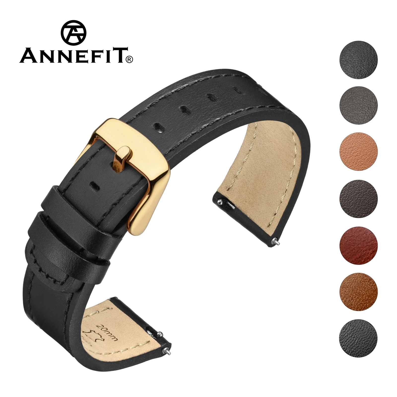 

ANNEFIT Square Tail Leather Watch Band Quick Release 7 colors Watch Strap 18mm 19mm 20mm 21mm 22mm Soft and Breathable