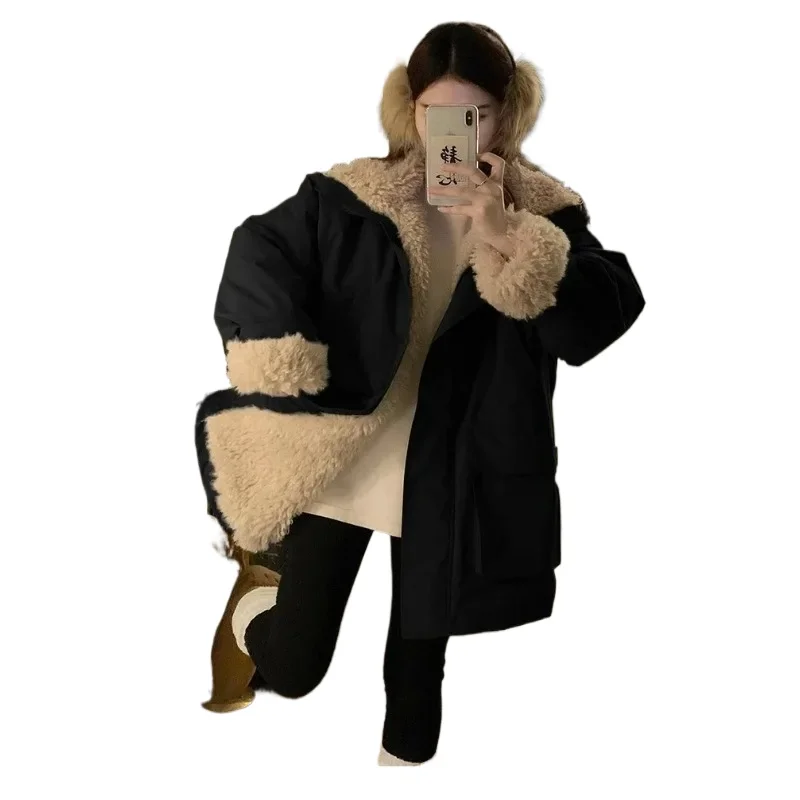 Women's Winter Fleece Thickened Cotton-padded Work Loose High-end Casual Lambskin Fleece Style Overcoming Cotton-padded Jacket