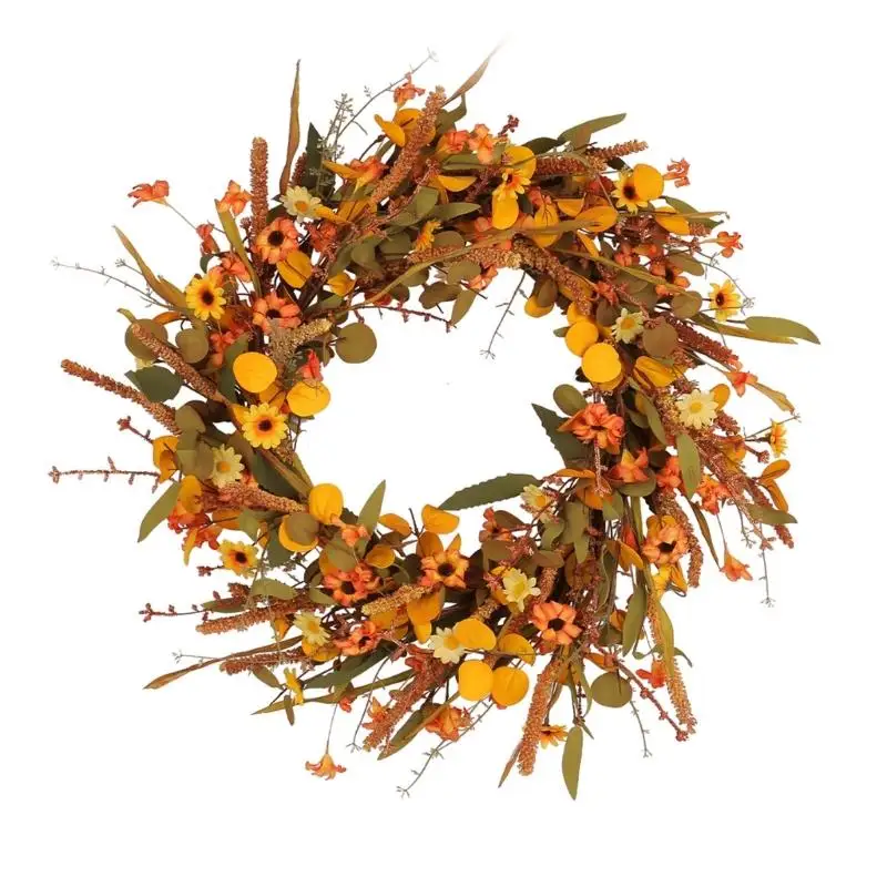 

Autumn Wreath Artificial Leaf Wreath Thanksgiving Holiday Wreath Harvest Wreath for Front Door Hallway Garden Farmhouses