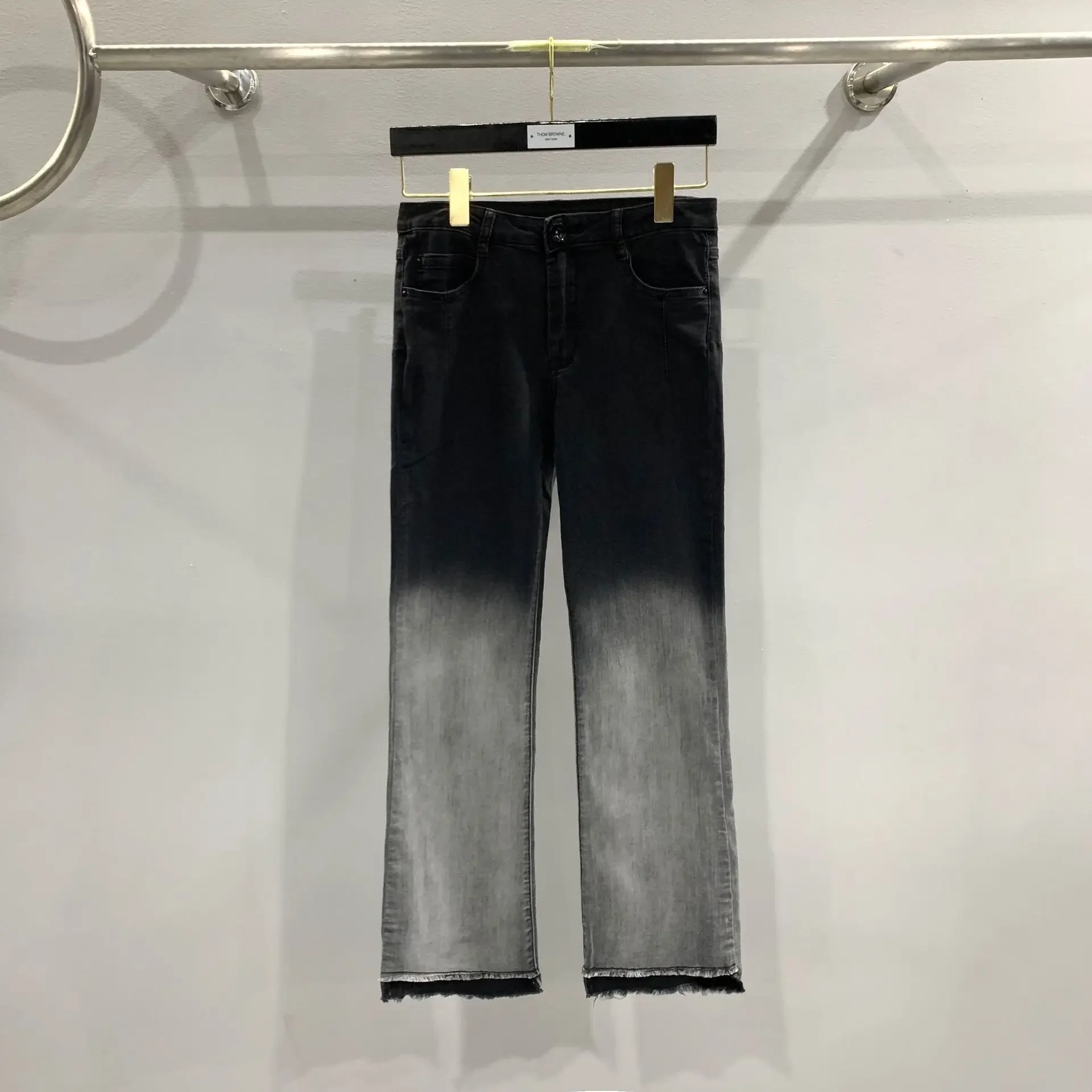 

Hot Sale Rick Jeans 24ss Spring High Street Mixed-Color Owens Women's Pants Washed Crafted Black Gray Gradient RO Trousers