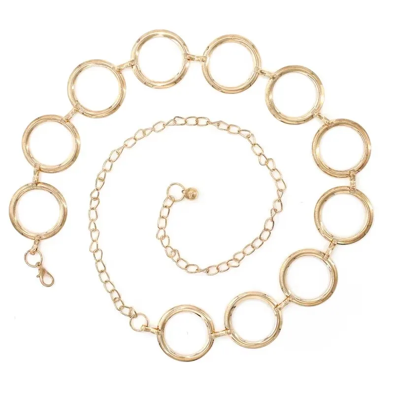 Eenvoudige legering grote ronde ring taille riem franjes ring taille ketting vrouwen cirkel metalen ketting riem geometrische lange holle tailleband