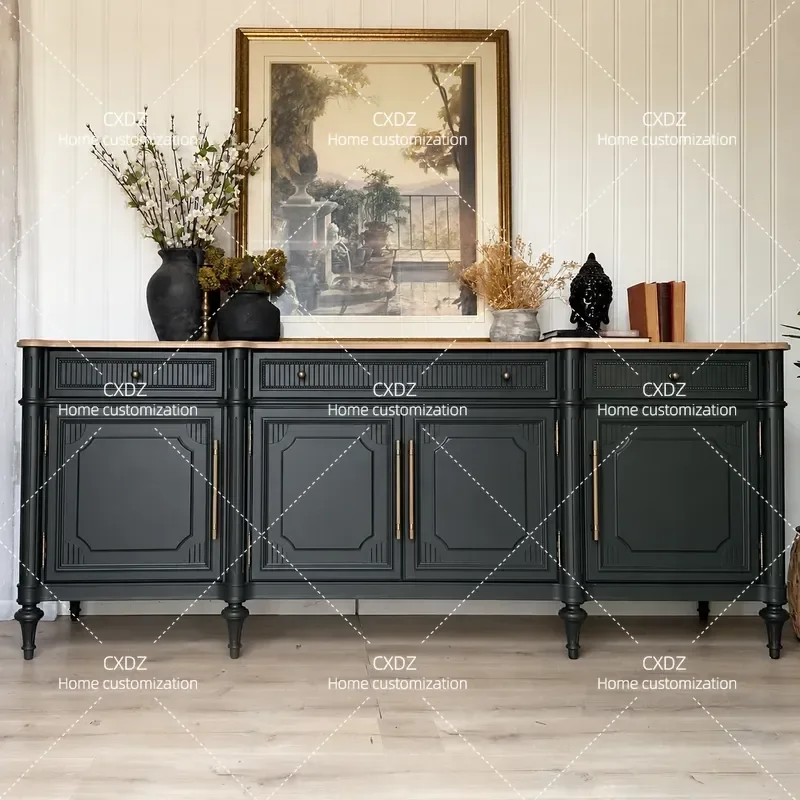 Retro Dark Green TV Cabinet Small Apartment Living Room Storage Locker Contrasting Color Household Blue Wall Side Cabinet
