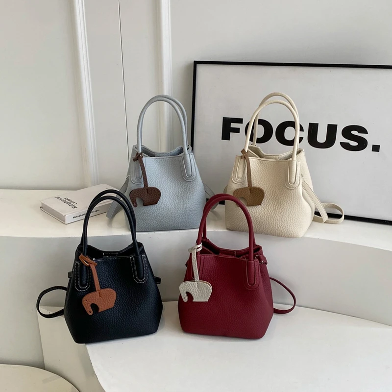 Fashion Simple PU Bucket Handbags Hasp Solid Small Tote Sense of Luxury High Quality Shoulder Bags for Women 2024 Classic Style