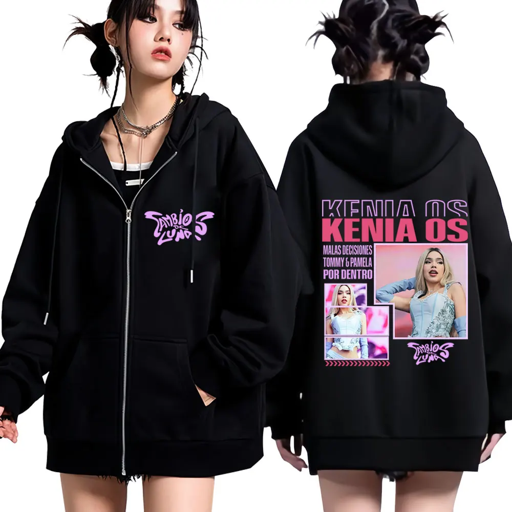 

Худи на молнии с принтом Singer Kenia Os K De Karma Tour Album 2026, модная толстовка унисекс, свободная повседневная куртка на молнии