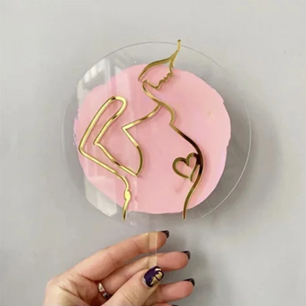 Abstract Simple Lines Acrylic Cake Topper Pregnant Women Girl  Decoration Party Supplies Wedding  Accessories