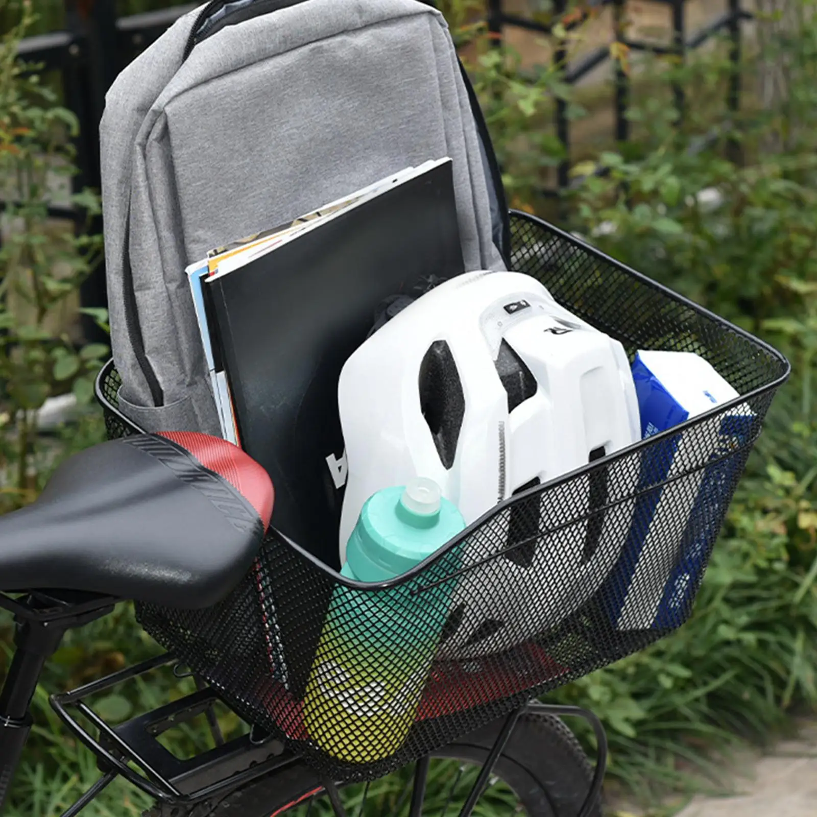 

Durable Wire Mesh Bicycle Basket Metal Rear Bike Organizer for Carrying Sundries Outdoor Shopping Traveling