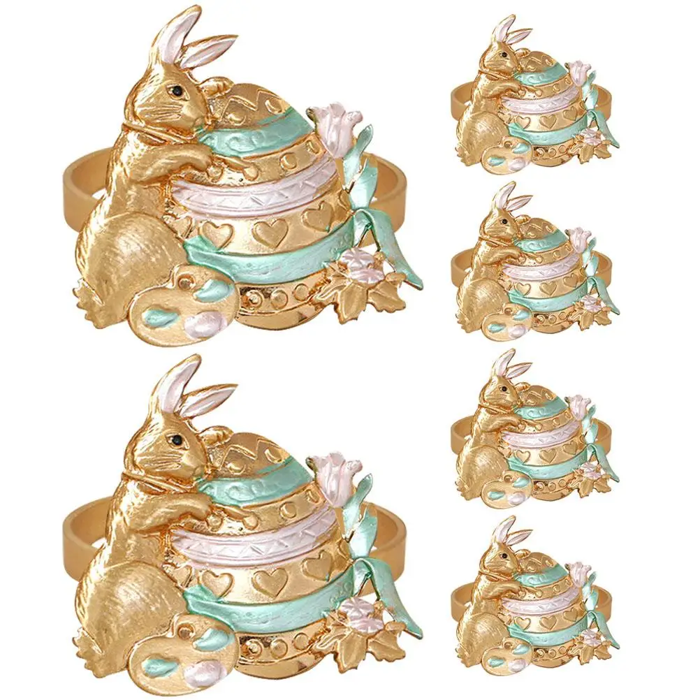 

6pcs Rabbit Napkin Rings Buckle Easter Bunny Decor Alloy Smooth Restaurant Home Tablecloth Dining Party Wedding Holiday