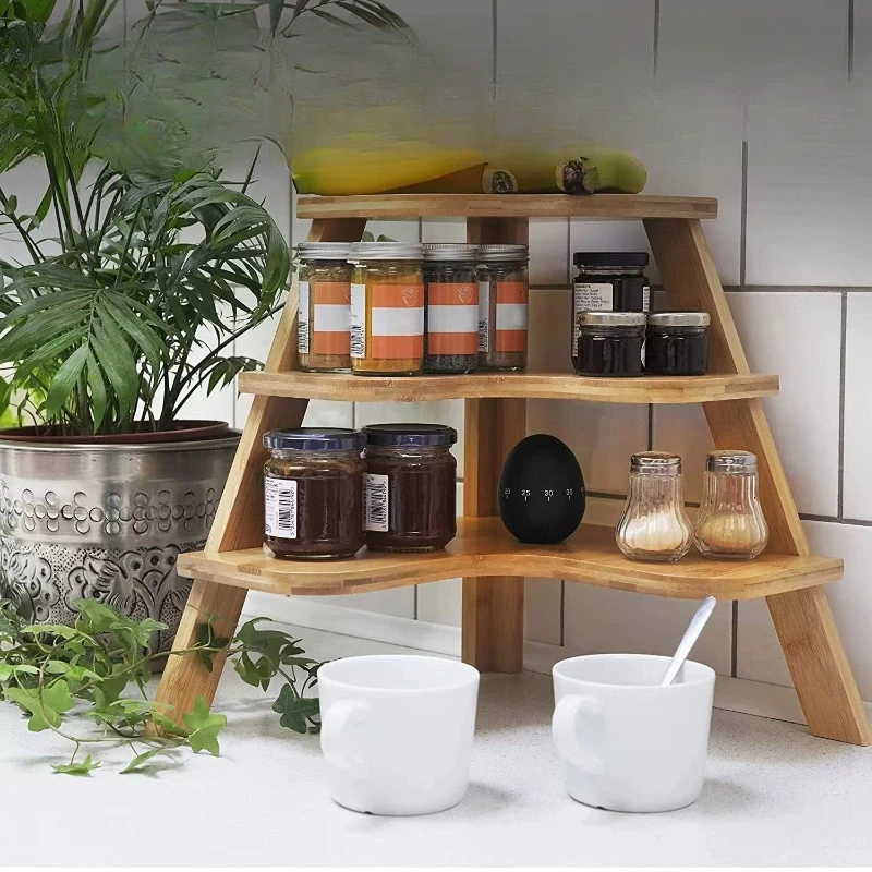 

Bamboo and wood kitchen shelves, household multi-layer condiment storage racks