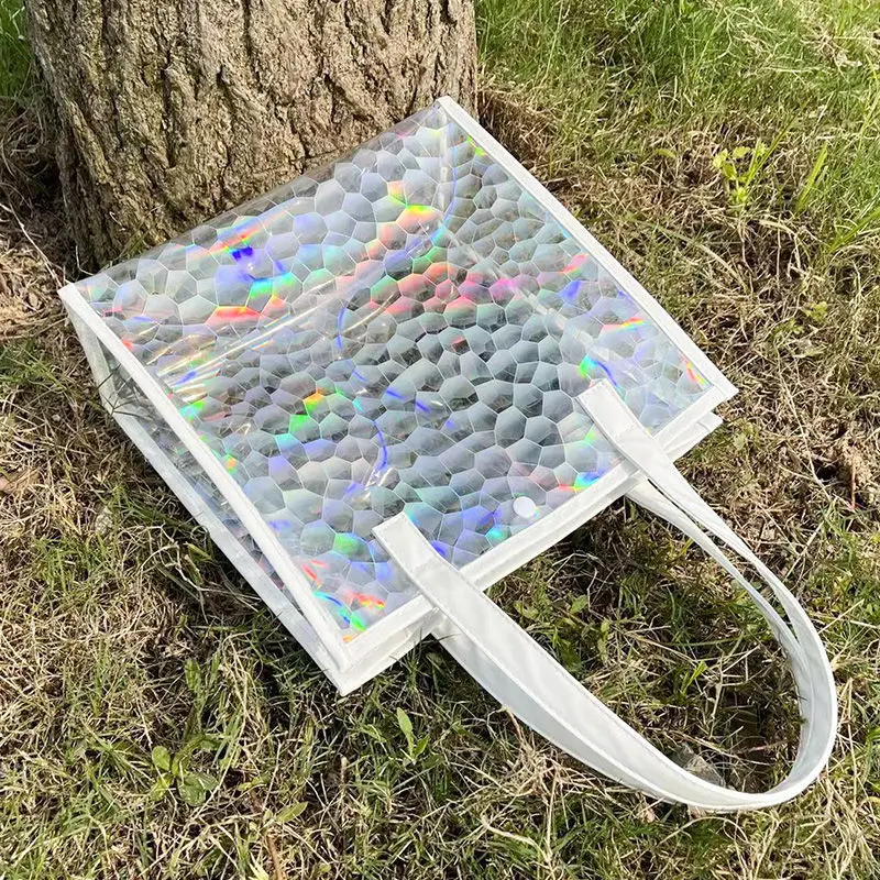 Bolsa de gelatina impermeable con láser de PVC, bolsa de regalo con gran capacidad de almacenamiento, con estampado de escamas de peces de colores, para hombres y mujeres, 2024