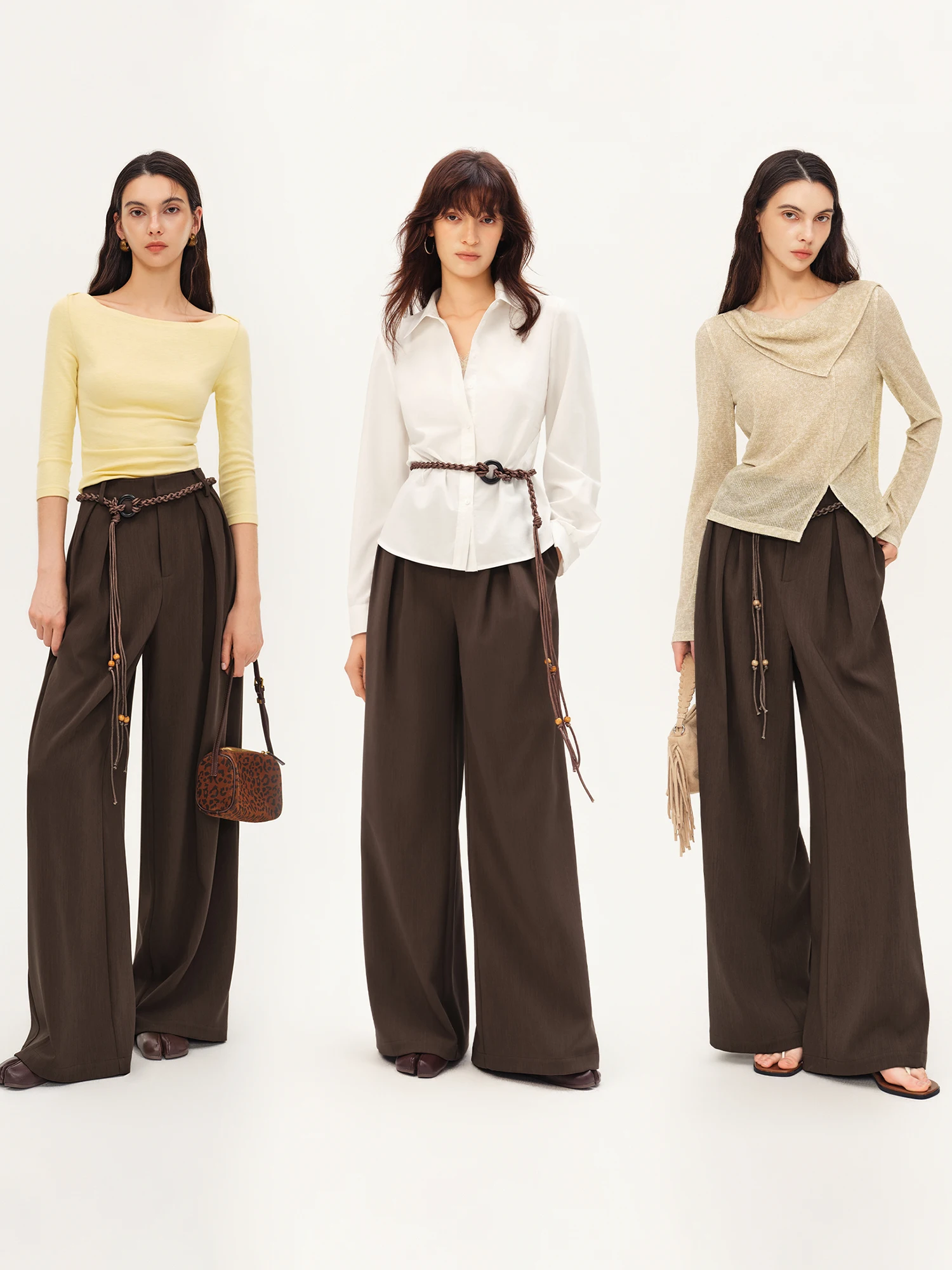 ZIQIAO 2026 Fall Women's Chic Draped Wide Leg Casual Pants - Relaxed Floor-Length Style for Office Commute and Daily Wear