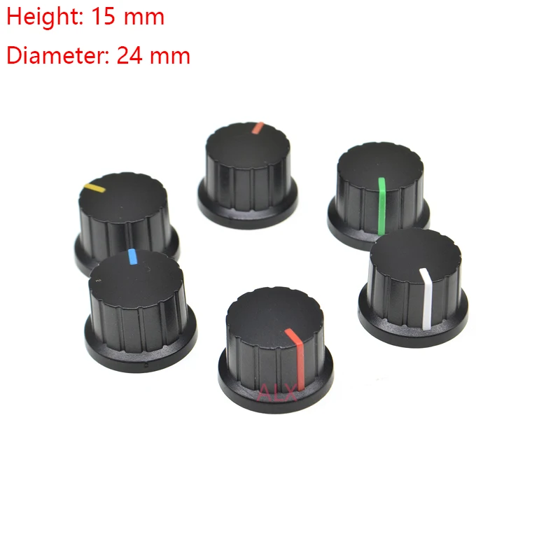 5PCS 6mm Shaft Hole Dia Plastic Threaded Knurled Potentiometer Knobs Caps wh148 switch cap