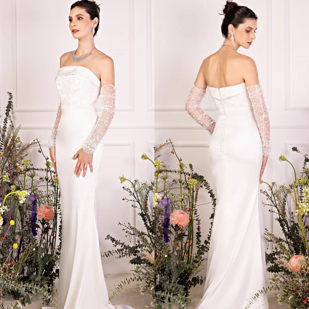 Aangepaste temperament witte satijnen avondjurken Mode strapless homecoming-jurken Prachtige jurken voor speciale gelegenheden