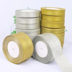 25 Yards/Roll Gold/Silver Organza Ribbon Width 0.6cm-5cm DIY Handicraft Accessories Tapes Wedding Supplies Cake Gift Decoration