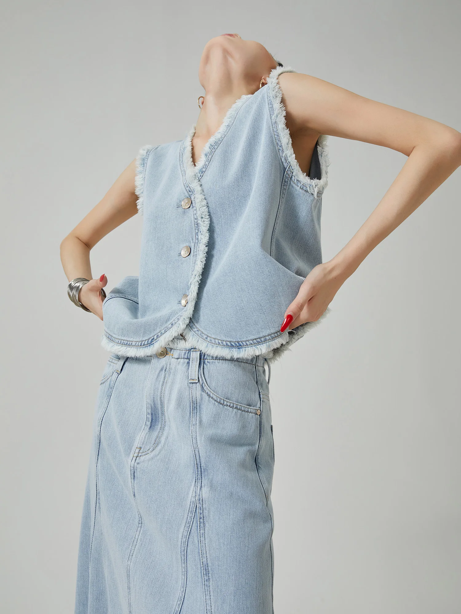 

Элегантный винтажный джинсовый жилет с бахромой, летний свободный комплект из двух предметов, повседневный стиль, на молнии, из полиэстера