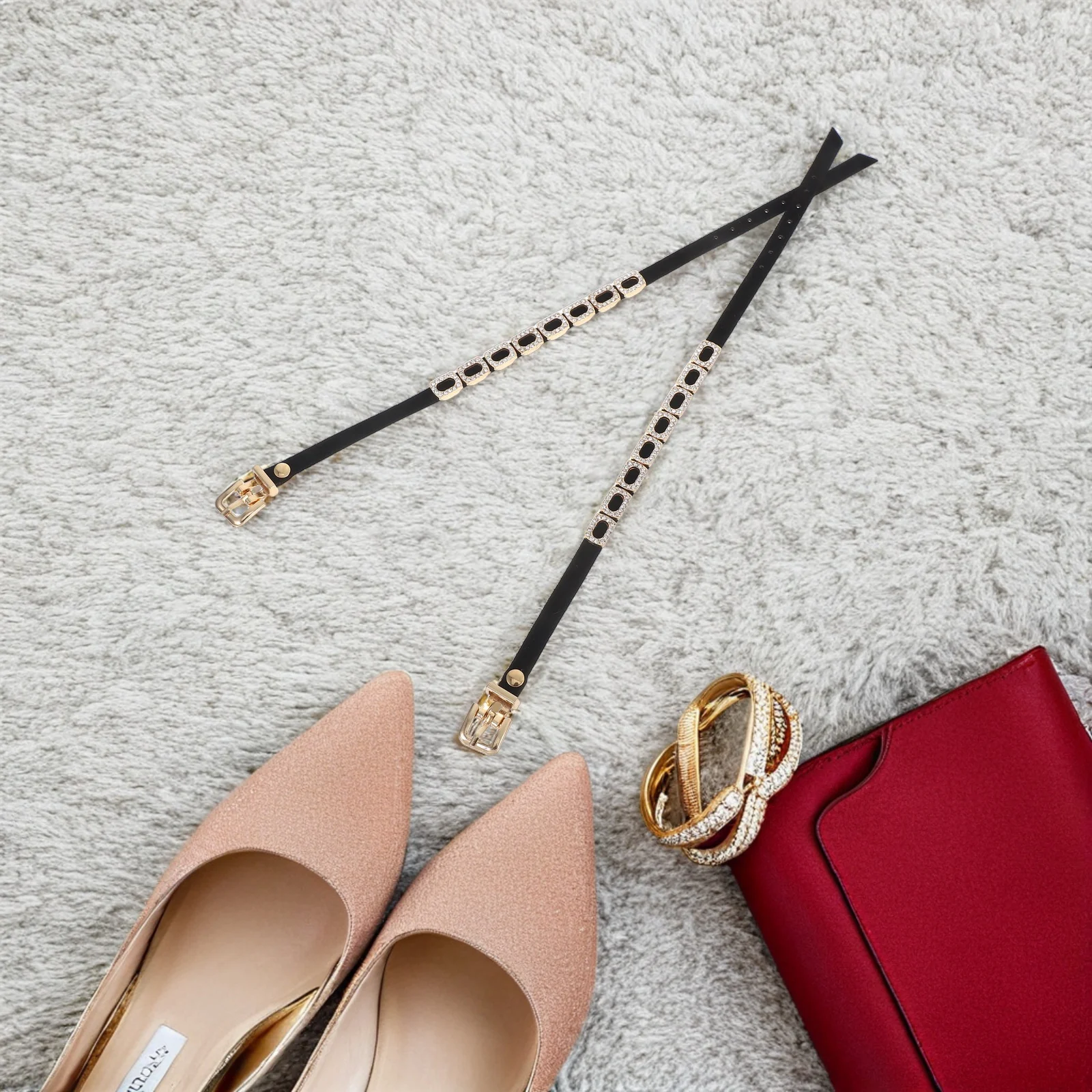 1 زوج حجر الراين عالية الكعب أربطة أحذية انفصال المضادة للانزلاق الأشرطة قابل للتعديل إكسسوارات أحذية للنساء مضخات الصنادل النعال #6