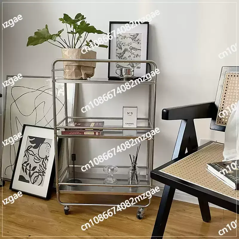 Multi-layer Metal Shelf Ins Modern Style Floor Removable Pulley Storage Rack Kitchen Islands and Trolleys Rolling Storage Cart