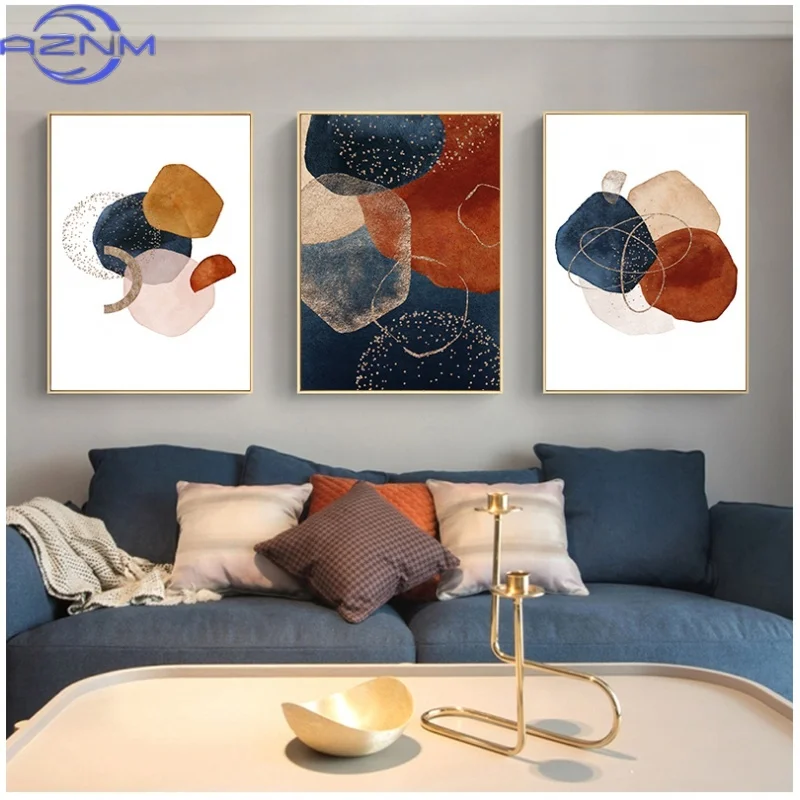 AZNM Nordic Abstract Line Wall Art Morandi Orange Oil On Canvas Posters And Prints Living Room Bedroom Decoration Gifts