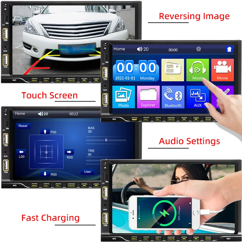 Hippcron 7 Zoll Touchscreen 1 Din Auto-MP5-Player FM AUX-Eingang Bluetooth Dual-USB Mirror Link Universelles Autoradio – Detail 4