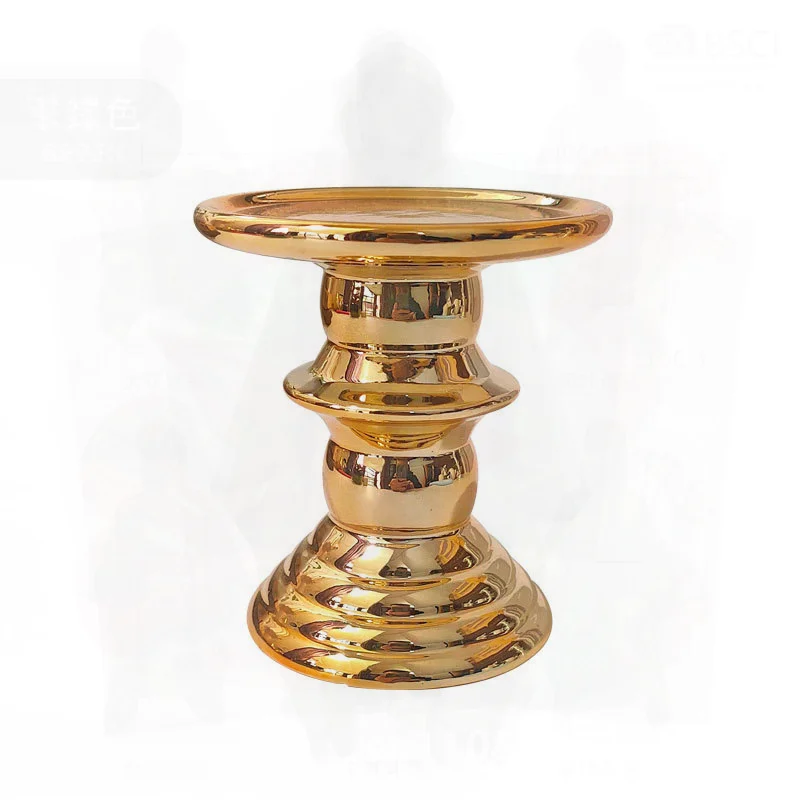 Gold-Plated Silver Ceramic Candlestick High-Leg Flat Plate Nordic Fashion Decorative Candelabra Simple Creative Design