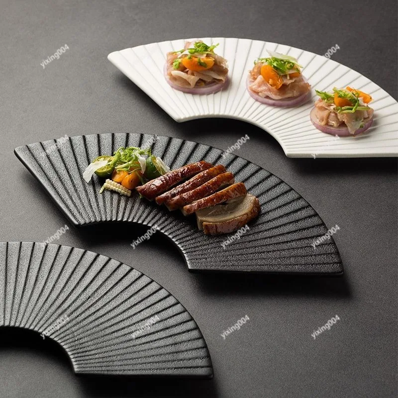 Fan Shaped Striped Dinner Plate Irregular Serving Tray For Sushi Dessert Western Food