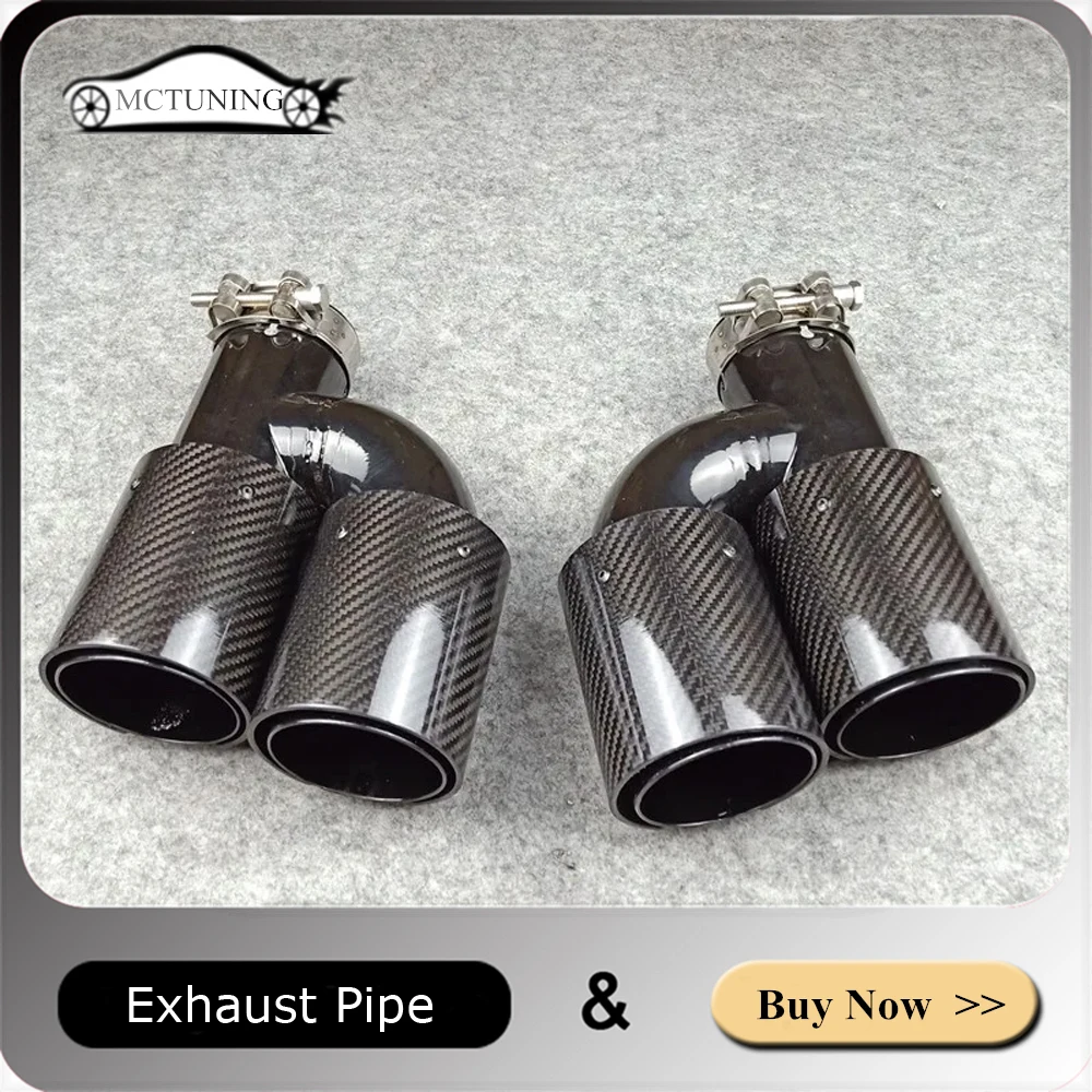 One Pair Glossy Black H Model Exhaust Pipe OUT 92MM For BMW Universal Car Carbon Muffler Tip Rear Tailpipes Nozzles