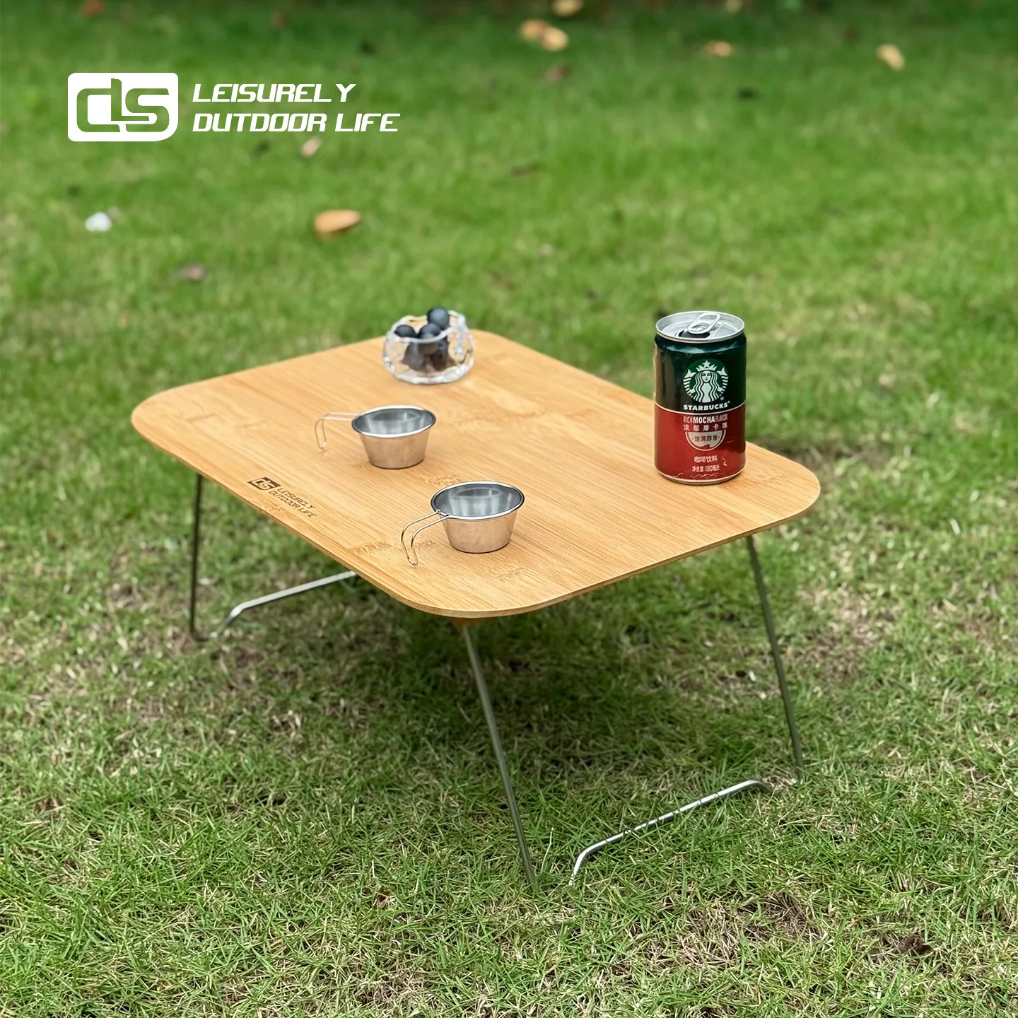 Stolik składany mini CLS&NOBANA Outdoor na kemping piknik bambusowy i drewniany przenośny do domu samochodu pojedynczy stolik bambusowy ze stali nierdzewnej