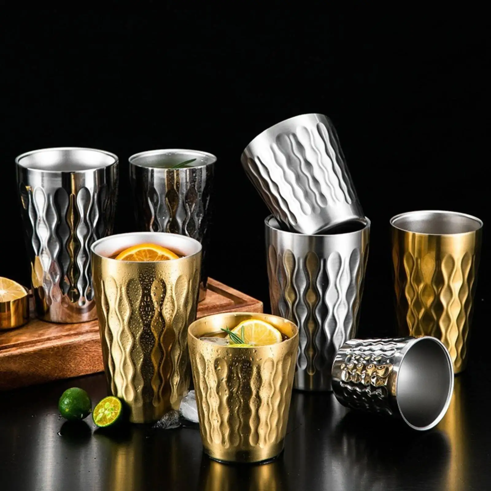 Stainless Steel Thermal Mug 304 Hammered Non Slip Metal Tumbler Drop Resistant Cup for Travel Coffee Tea
