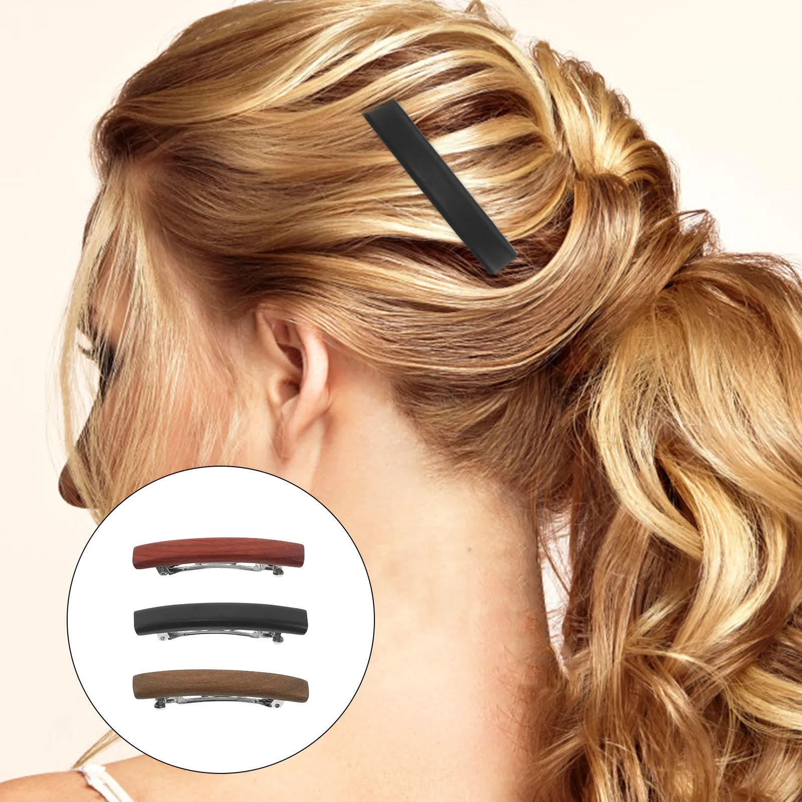 

Набор из 3 винтажных деревянных заколок для волос из сандалового дерева: длинные заколки-зажимы для хвоста, модные зажимы-крокодилы для женщин