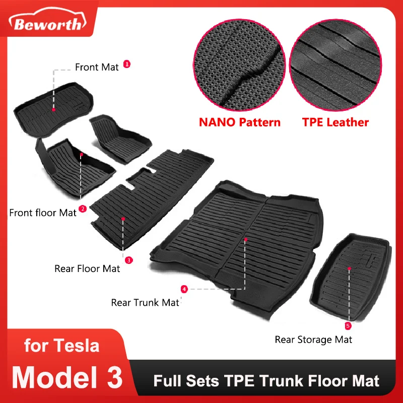 M3 TPE Full Floor Mats Trunk Pad for Tesla Model 3 2023 2022 LHD RHD Frunk Mat Front Rear Fully Covered Foot Cushion Accessories