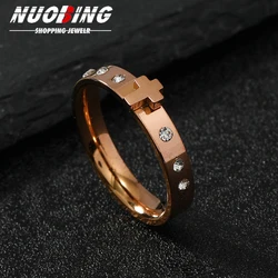 Rose Gold Crystal Stainless Steel Ring Does Not Fade Zirconia Stereoscopic Cross Women's Engagement Wedding Party Gift