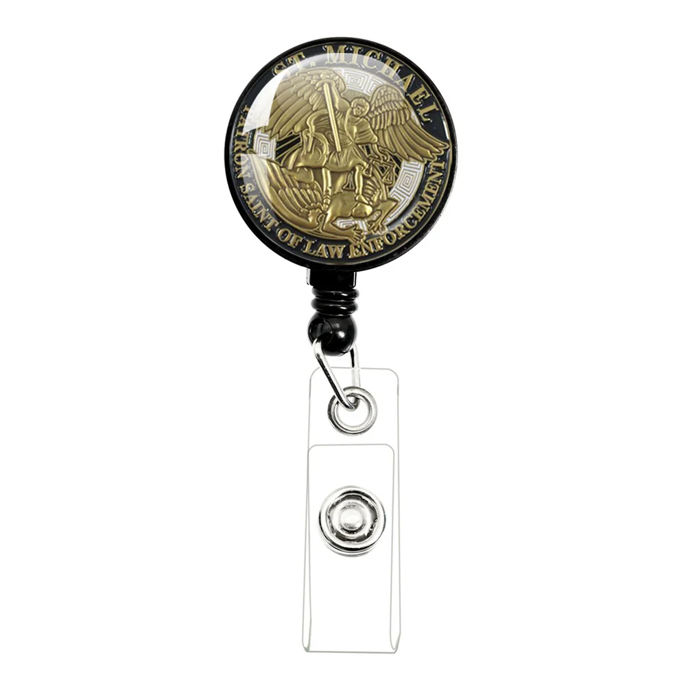 Amulet Symbol Archangel St.Michael Black/White Retractable Badge Reel Work Card Clip ID Name Card Display Tag Staff Card Badge