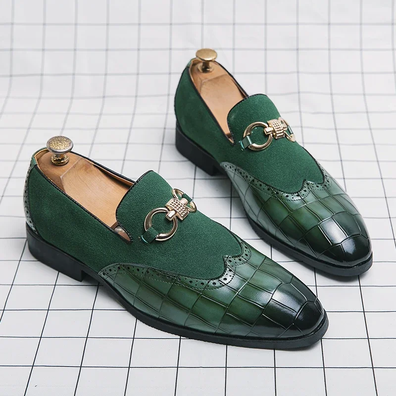 

Men's Designer Loafers Green Embossed Splicing Classic Luxury Banquet Dress Shoes Soft Soles Non Slip Casual Shoes for Men