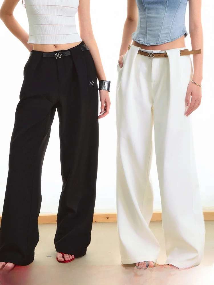 

NAWS Casual Straight Leg Pants Double Pleat Loose Fit Versatile Polyester Fiber Natural Waist Spring 2025 Ladies Suit Trousers